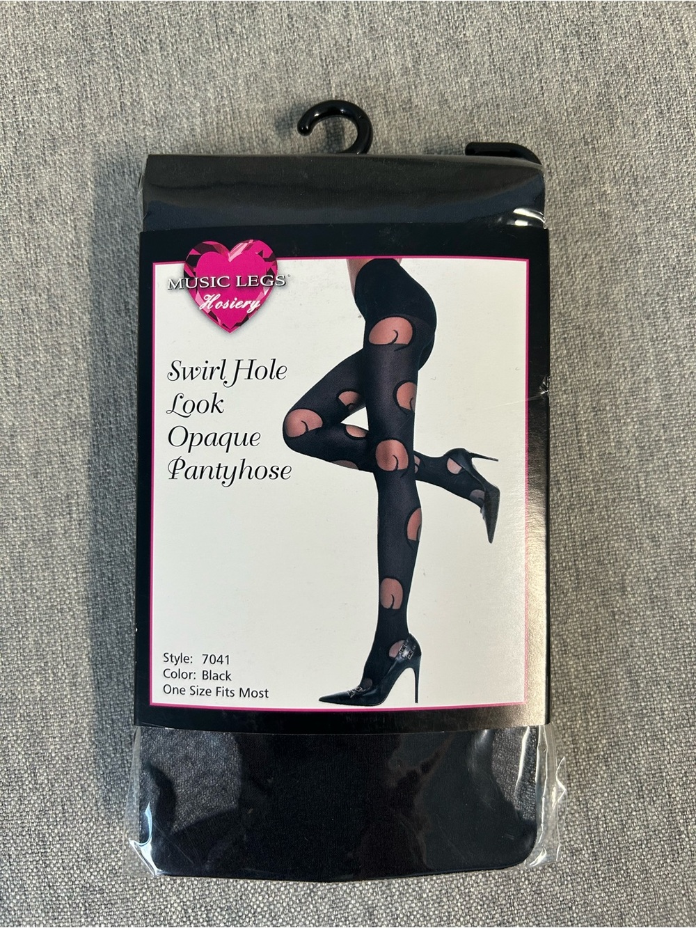 Music Legs Black Swirl Hole Opaque Pantyhose
